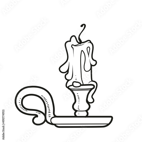 Candle stub in a candelabra with handle outlined for coloring page on white background