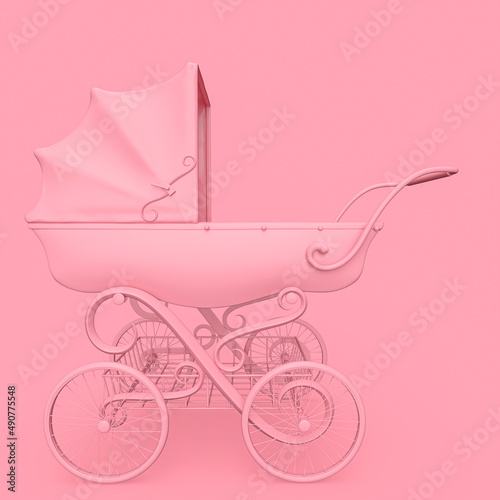 victorian pram in minimalism concept on pastel background side view