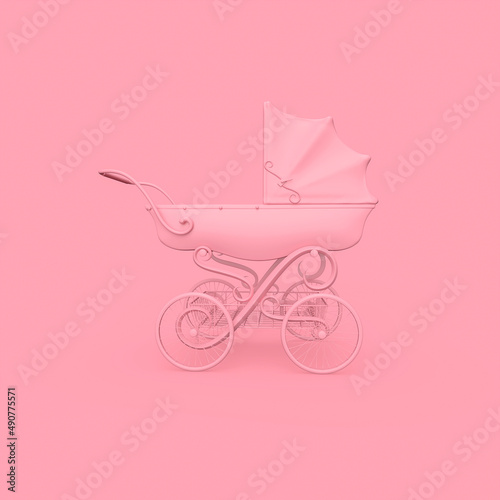 victorian pram in minimalism concept on pastel background with copy space