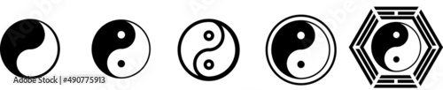 Yin Yang icon set, Yin and Yang symbol isolated on white background photo