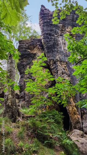 Wild and romantic sandstone rock in the forest, Saxony, Germany
