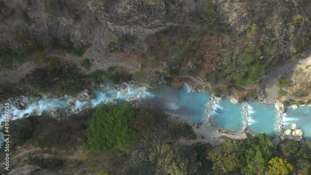 Tolantongo River in Mexico. Aerial View