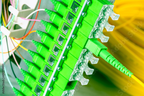 Konstfotografi Fiber Optic Connection in Distribution Frame Panel of Telecommunication Optical