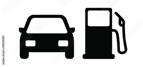 Cartoon filling station. Petrol pump. Gas station icon.  Vector refill symbol or pictogram. For car fill location. Line pattern. Gas, olil,  diesel, petroluem, LPG or petrol service pumps.