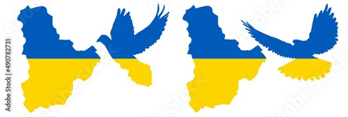 Outline map of the city of Kiev, Ukraine against a background of national colors.