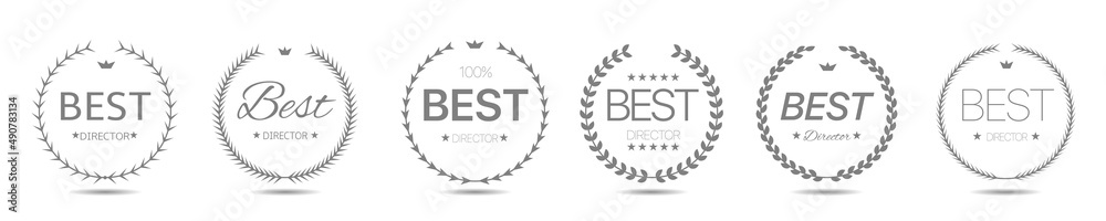 Best director Simple laurel wreath label set Best director Simple laurel wreath label set