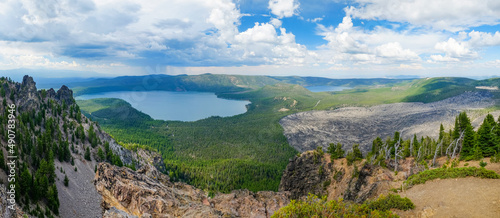 Afternoon thunderstorm begins to form above the Newberry Volcano caldera photo