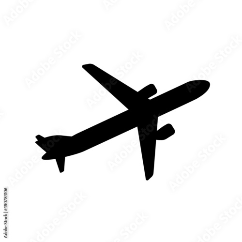 Silhouette of black and white aircraft in the sky, isolated. Illustration