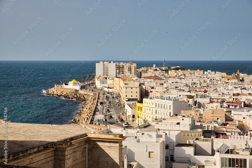View of the coast of the city of Cadiz from the top of the cathedral