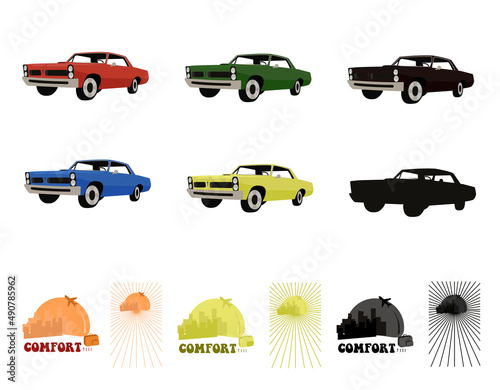 cadillac eldorado 1967 retro car in different colors and silhouette Fototapet