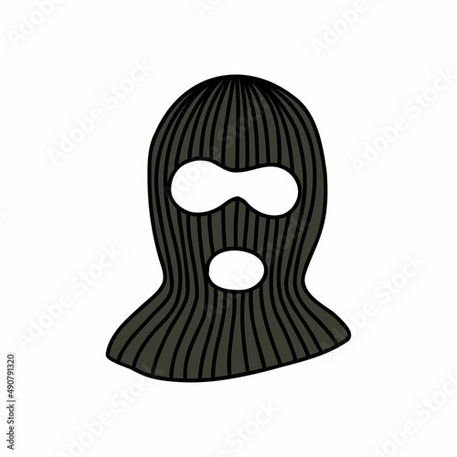 balaclava doodle icon, vector color line illustration