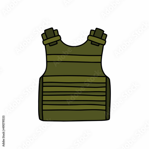 body armor doodle icon, vector color line illustration