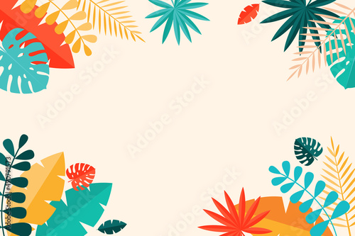 Simple Tropical Palm and Motstera Leaves Natural Background. Illustration