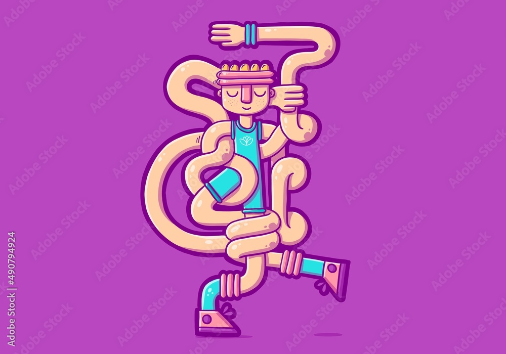 character illustration doing yoga, stretching, tangled character illustration doing yoga, stretching, tangled