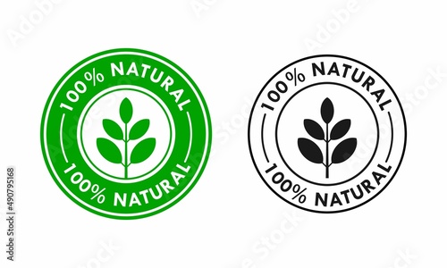 100% Natural logo design template illustration. Suitable for product label.