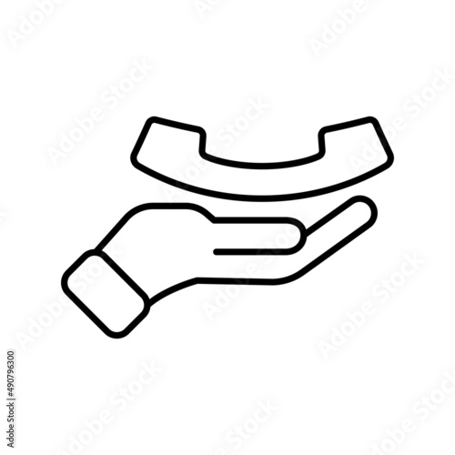 Hand with phone simple line flat icon, telephone support symbol. Call us concept. illustration © olegganko