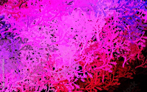 Dark Purple, Pink vector doodle background with trees, branches.