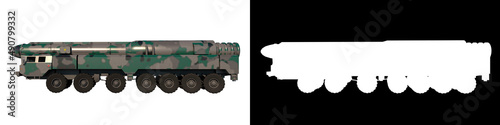 Nuclear Missile Launch Truck 1 - Lateral view white background alpha png 3D Rendering Ilustracion 3D 