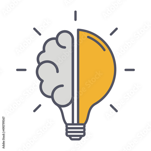 Creative Idea Thin Line Icon. Brain in lightbulb innovation logo. Illustration