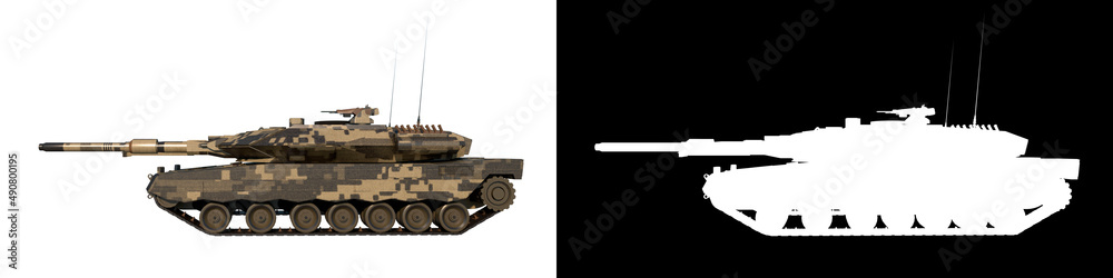 Leopard tank combat vehicle - Lateral view white background alpha png 3D Rendering Ilustracion 3D	