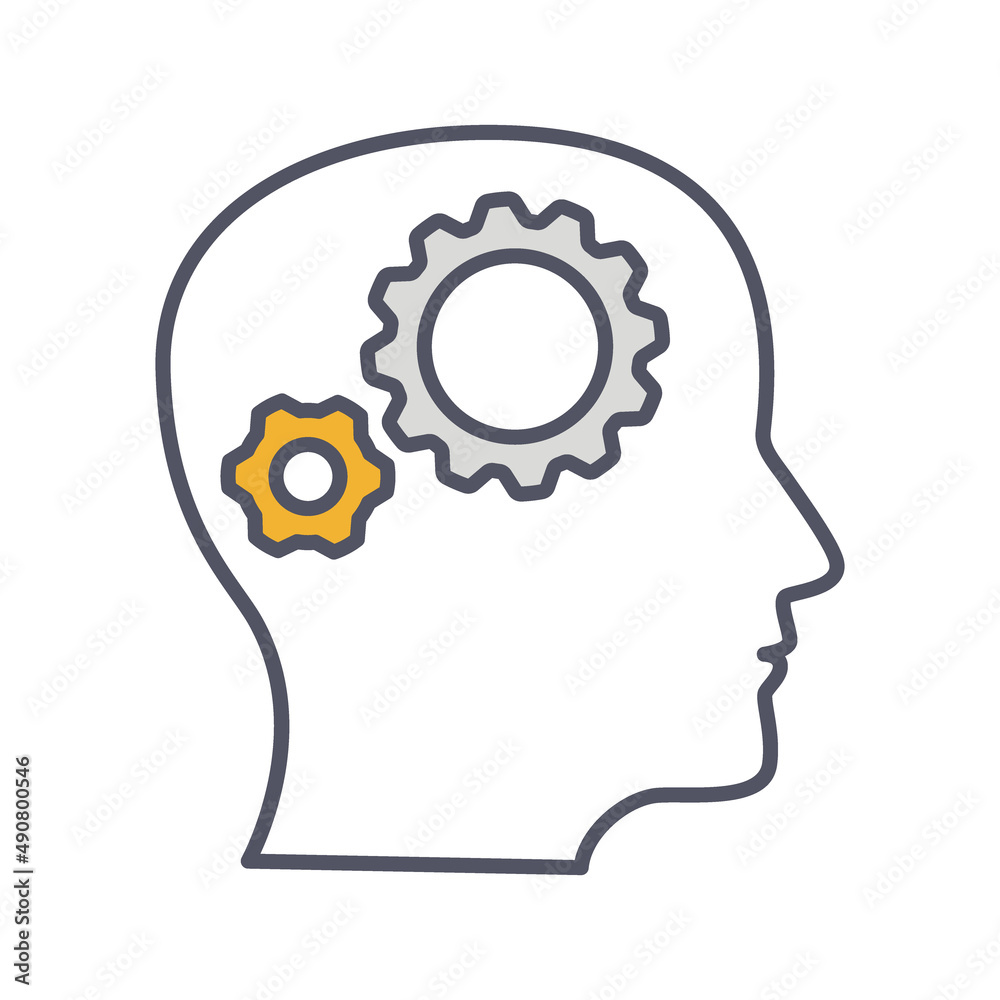 Development solution thin Line Icon. Gear in human dead innovation logo. Illustration Development solution thin Line Icon. Gear in human dead innovation logo. Illustration