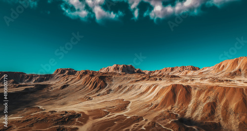 Desert landscape with blue sky on the background photo