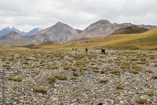 Horseback riding in the mountains. Travel through the mountains in Mendoza, Argentina.