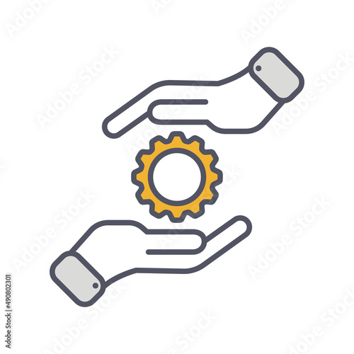 Development solution thin Line Icon. Gear in hand innovation logo. Illustration