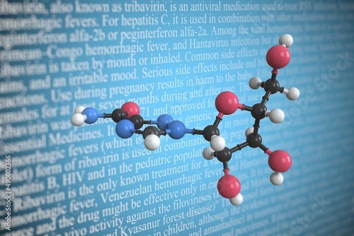Ribavirin scientific molecular model, 3D rendering photo