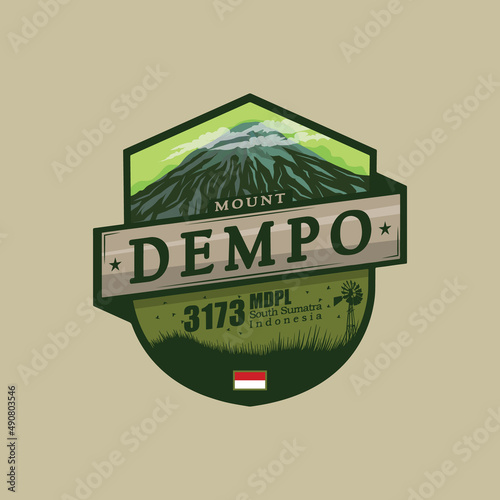 Mountain Logo. The mountain originating from Indonesia (South Sumatra) is named Mount Dempo. with a height of 3,173 meters. photo