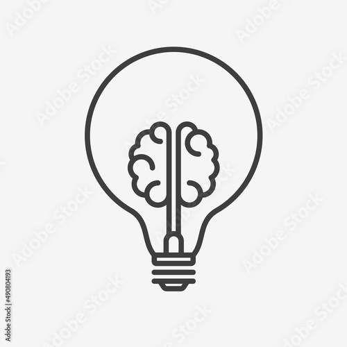 Creative Idea Line Icon. Brain in lightbulb education logo. Illustration.