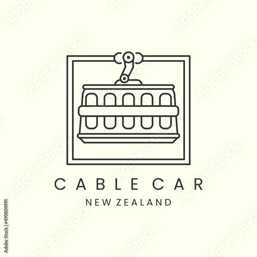 cable car with emblem and line art style logo icon template design. gondola, portland, vector illustration