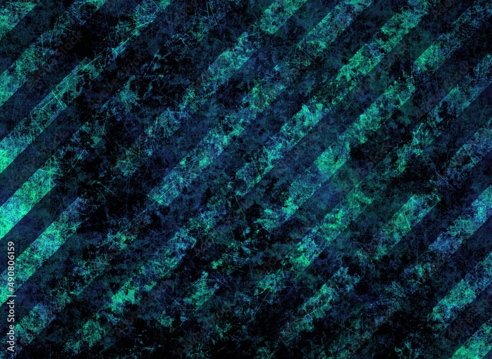 Green turquoise blue striped background with blur, gradient and grunge texture. Striped texture. Space for creative ideas and graphic design. Vintage background from colored lines. Watercolor texture.