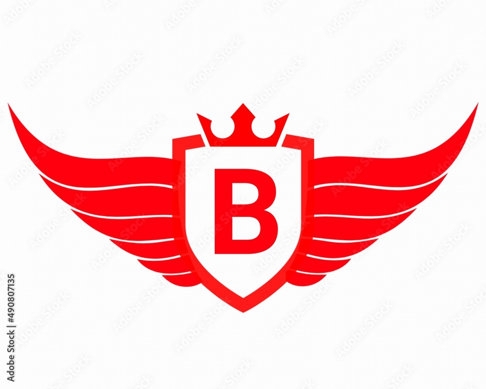Luxury logo. B letter logo design with wings and crown icon. B ...