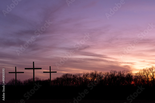 The three crosses at sunset