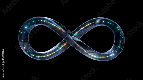 3d render Glass Infinity symbol with neon in loop animation with alpha channel