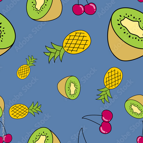 Naturally Drawn Fruits Seamless Pattern Cute Background. Illustration