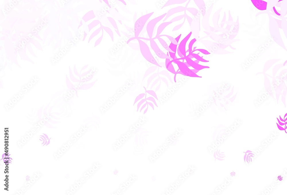Light Purple, Pink vector doodle template with leaves.