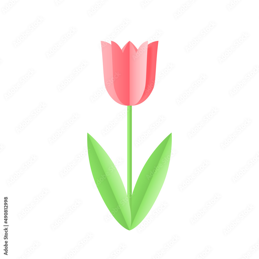 Paper tulip. Tulips. Flat icon of tulip. 8 March. Womens day.