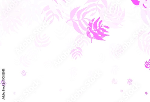 Light Purple, Pink vector doodle template with leaves.