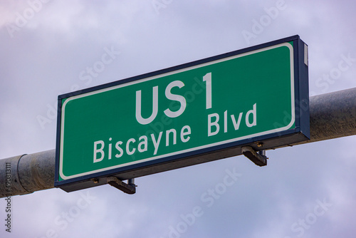 US1 Biscayne Blvd street sign in Miami photo
