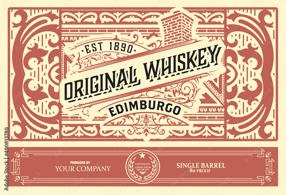 Whiskey label with old frames