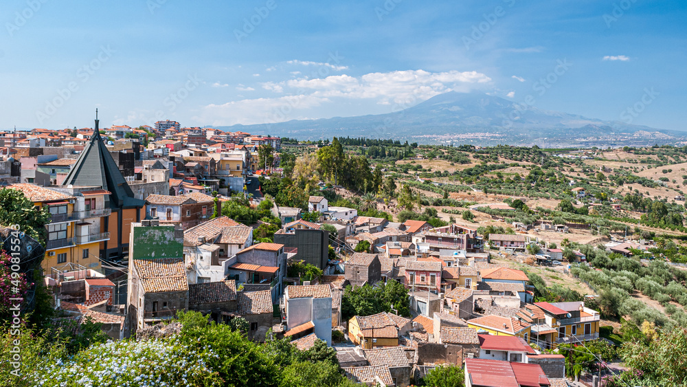 Panoramic view of Motta Sant'Anastasia, small town near Catania (Sicily, Italy)