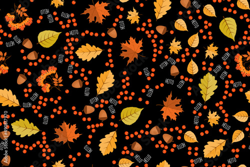 Autumn seamless pattern background with falling leaves. Illustration
