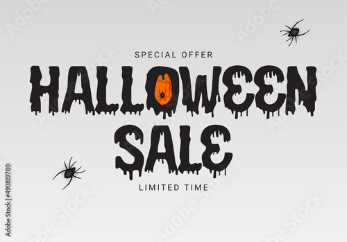 white Happy Halloween, Shop Now poster Template Background with bat and spide...