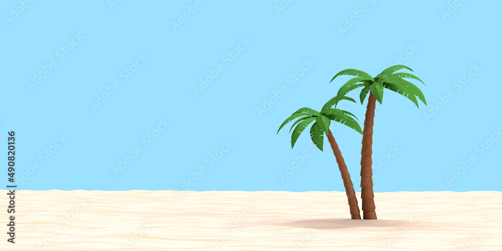 Palm leaf plant tree coconut green color beach sand sea sun ocean water island paradise sky blue  decoration ornament symbol summer season april travel tourism trip vacation holiday relax.3d render