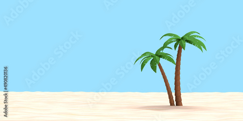 Palm leaf plant tree coconut green color beach sand sea sun ocean water island paradise sky blue  decoration ornament symbol summer season april travel tourism trip vacation holiday relax.3d render