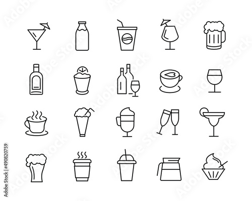 Drink Icons - Vector Line. Editable Stroke. 