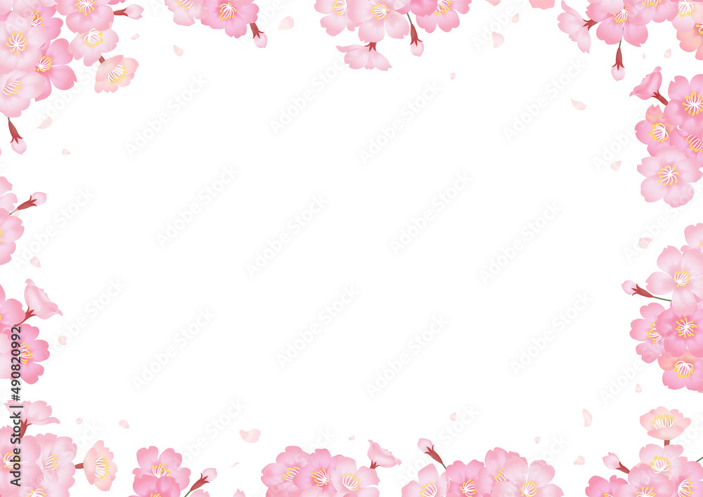 満開の桜の花のベクターフレーム素材（コピースペース）
