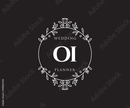 OI Initials letter Wedding monogram logos collection, hand drawn modern minimalistic and floral templates for Invitation cards, Save the Date, elegant identity for restaurant, boutique, cafe in vector
